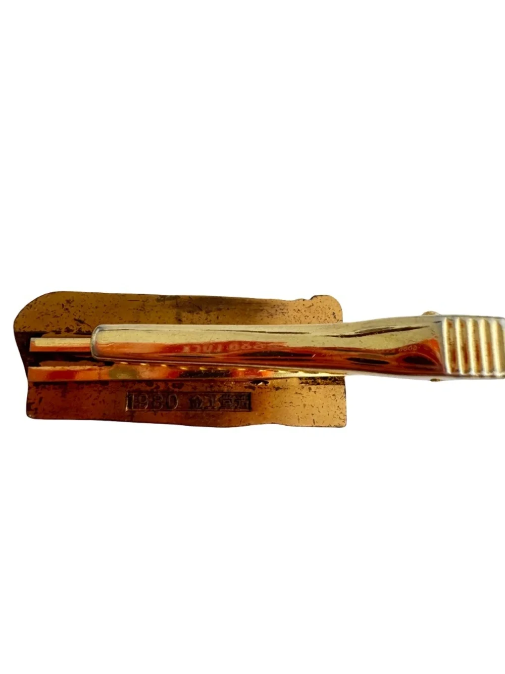 Vintage 1980 Neoclassical Figural Tie Clip Japanese Kinkodo Copper Relief Bar
